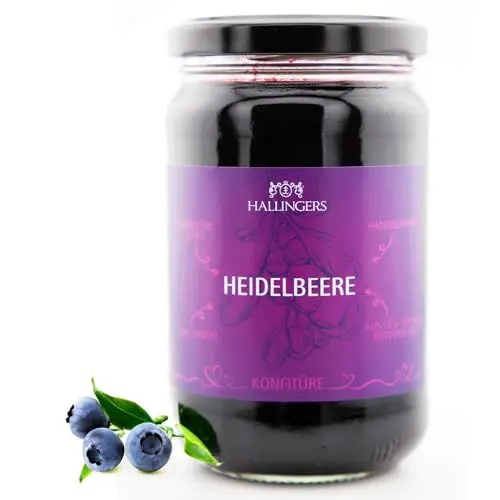 Produktbild: Hallingers Wald Heidelbeere - Handgerührte Konfitüre aus dem Kupferkessel (Glas) - Muttertagsgeschenk & Geschenkideen zum Vatertag | Genesung Ruhestand Freundschaft
