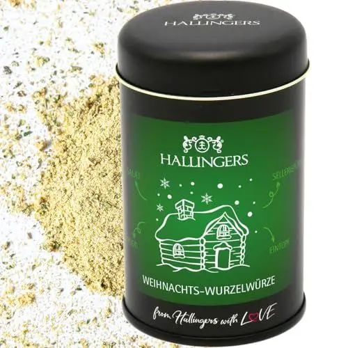Produktbild: Hallingers Winter Wurzelwürze - Geschenk zu Weihnachten, Gewürz-Mischung für Eintopf, Rüben-Rösti, Sellerie-Püree & Salat (Dose) - Muttertagsgeschenk & Geschenkideen zum Vatertag | Glückwunsch Ruhesta