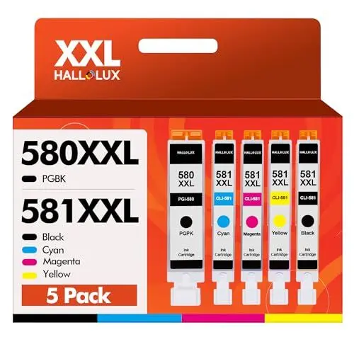 Produktbild: HALLOLUX 580 581 XXL Multipack Kompatibel für Canon PGI-580 CLI-581 TR8550 Druckerpatronen Pixma TS705 Patronen TS8150 TS8350A TS700 TS6250 TS6151 TS8250 TS8351 TR7550 TS705a TS8151 (5er-Pack)