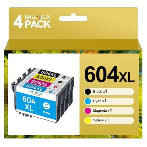 Produktbild: HALLOLUX 604 Patronen Kompatibel für Epson 604XL 604 XL Multipack für Epson XP 2205 für Epson XP 3200 XP 4200 XP 3205 XP 4205 Workforce WF 2930 WF 2935 WF 2910 (Schwarz Cyan Gelb Magenta, 4er-Pack)