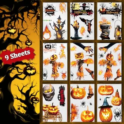 Produktbild: Halloween Aufkleber Fenster, 9 Blätter Halloween Fensterbilder Sticker,Halloween Fensterdeko,Kürbis, Fledermaus, Spinne,Halloween Deko Fensterdeko für Halloween Party
