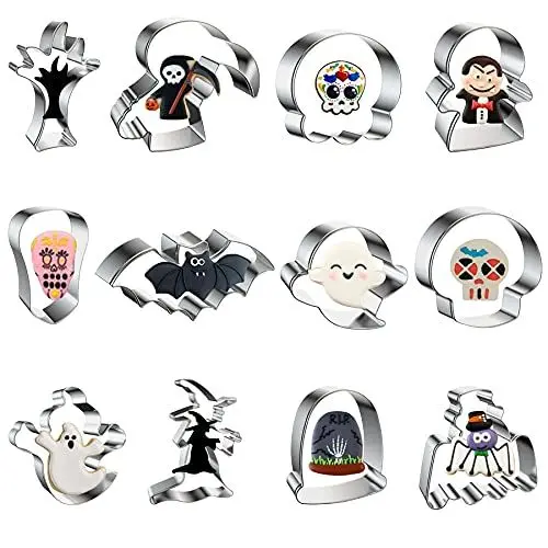 Produktbild: Halloween Ausstechform, 12 Stück Keksausstecher Ausstecher Plätzchenformen Edelstahl Halloween Cookie Cutter
