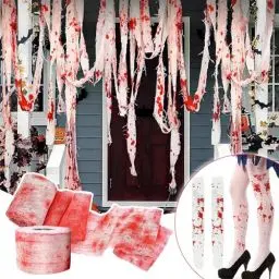 Produktbild: Halloween Blutstrümpfe Blutiger Aufdruck für Frauen Oberschenkelhohe Socken Bringen Blutbefleckter Mullverband Damen Cosplay Kostüm für Party Geeignet für Halloween Partys, Festival, Cosplay