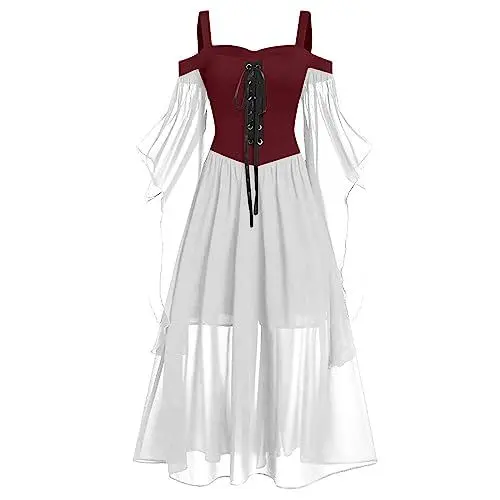 Produktbild: Halloween Costume Halloween Petticoat Kleid Halloween Kleid Boho Kleid Fledermausärmel Herbstkleid Trachtenkleid Mittelalter Kleid Schwarz Kleider Schwarzes Kleid Damen Halloween（3-Hot Pink，XXL）
