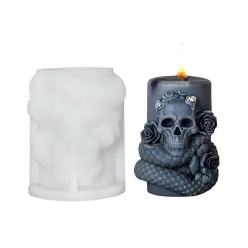 Produktbild: Halloween Deko,Halloween Totenkopf Kerzenform,Silikon Kerzen Gießform,Halloweens Epoxidharz Totenkopf Kerzenform Für Seife Aromatherapie Kerzen Dekoration Duftkerzen (C)