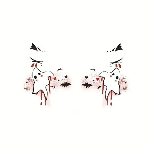 Produktbild: Halloween Deko Aufkleber Temporäre Tattoos Für Kinder Und Erwachsene,Festival Tattoo Pflaster,Horror Fake-Tattoo,Tattoos-Zum-Aufkleben,Make Up Für Halloweenparty,Geeignet Für Gesicht Und Arme(N1)