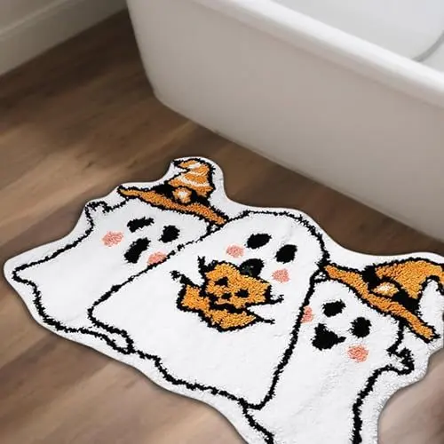 Produktbild: Halloween Deko Fußmatte,Halloween Geist Fußmatte Gruselig Badematten,Geister Kürbis Teppich Horror Deko, Halloween Dekoration rutschfeste Bodenmatte für Badezimmer, Küche, Raumdekoration (C)