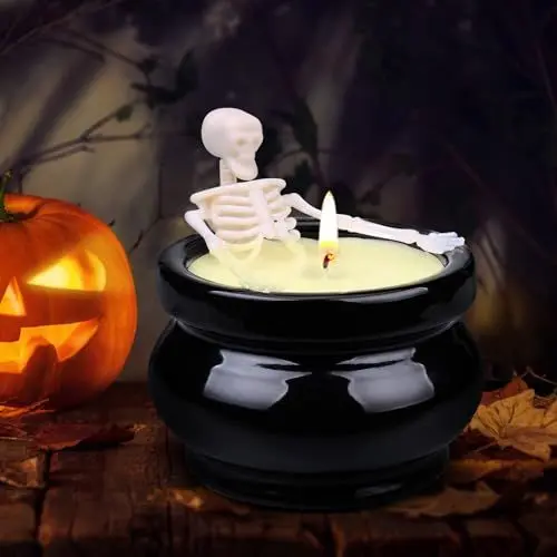 Produktbild: Halloween Deko Halloween Kerzen, Duftkerze im Glas Skelett Duftkerze Halloween Lavendel Sojawachs Kerze, Candle Wichtel Geschenke Frauen, Herbst Natürliche Kerze, Duftkerze Geschenke, 9oz 60 Stunden