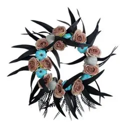Produktbild: Halloween Deko Türkranz zum Aufhängen Blumenring Deko Anhänger Halloween Schädel Kranz Türschmuck Halloween Dekorationskranz für Haustür Wanddekoration Party (Black, One Size)