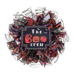 Produktbild: Halloween Deko Türkranz zum Aufhängen Blumenring Deko Anhänger Halloween Schädel Kranz Türschmuck Willkommenskranz Halloween Deko für Haustür, Wanddekoration, Party (Orange, One Size)
