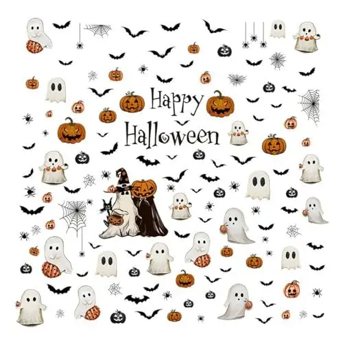 Produktbild: Halloween Fensterbilder Deko,6 Sheets 137 Stück Halloween Sticker Set,Enthalten Geist,Ghost,Pumpkins,Bats Aufkleber,Anwendbar auf Partydeko,Haunted House Decorations