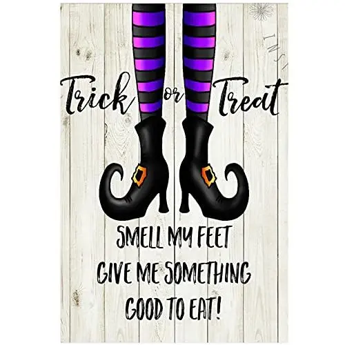 Produktbild: Halloween Gartenflaggen, 30 x 45 cm, doppelseitig, Halloween Hexenbein Gartenflagge, Sackleinen, Hofflagge, Bauernhaus, Rasen, Außendekoration, Deko Halloween Draußen Deko, Partydekorationen
