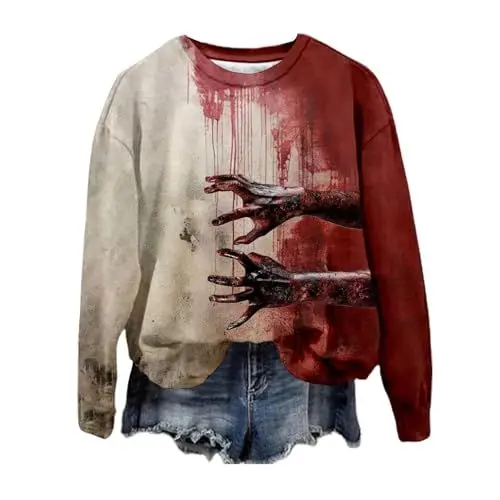 Produktbild: Halloween Hoodie Damen Kostüm Gruselig Shirt Sweatjacke Mit Kapuze Oversize Pullover Sweatshirt Oberteile Herbst Kostüm Kostüme Kürbis Halloween-Kostüm Sweatshirts Für Vampir,M