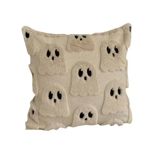Produktbild: Halloween Kissenbezug Geist Kissenbezüge 45x45 Süße Geister Halloween Deko Innen Bettwäsche Gespenst Wurfkissen Bezüge Kissenhülle Wohnung Zimmer Deko Aesthetic Wohnzimmer Sofakissen Bezug (Beige)