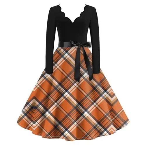 Produktbild: Halloween Kleider Für Damen Lang Lustig Halloween Druck Cocktail Schwingen Kleider Sexy Rüschen V Ausschnitt Lang Ärmel Party Kleid 5XL Halloween Costume Frau Costume Halloween Halloween Kleid Lang