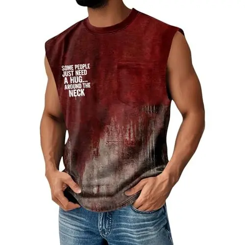 Produktbild: Halloween KostüM Herren Tank Top Mit Realistischem Blutfleck-Print FüR Partys, Halloween KostüM Gruseliges Karnevalskleidung FüR Mottopartys Rot 3XL