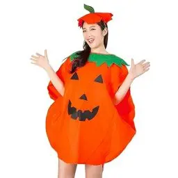 Produktbild: Halloween Kostüm Damen Kürbi Kürbi Kostüm Damen Kürbi Kostüm Kinder Festival Lustig Niedlich Party Fancy Dress Kürbi Orange Poncho Outfit mit Kürbisse Hut für Kinder, Erwachsene (Orange, A)