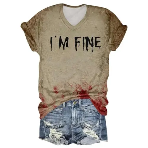 Produktbild: Halloween Kostüm Damen Lässig Halloween-T Gruselige Halloween Kostüme Halloweenkostüm Freizeit Tshirt Sportshirt Problem Gelöst Halloween Problem Gelöst Shirt Lustige Halloween Kostüme（2-Khaki，S）