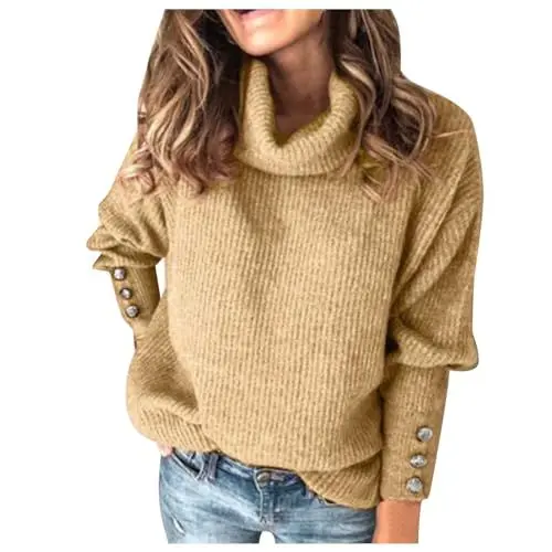 Produktbild: Halloween Kostüm Damen Langarmshirt Damen Baumwolle 100% Merinowolle Strickpullover Sweater Damen Pullover Kurz Pullover Damen Petrol Langarmshirts Für Damen Kaschmir Cashmere Damen Pullover Braun