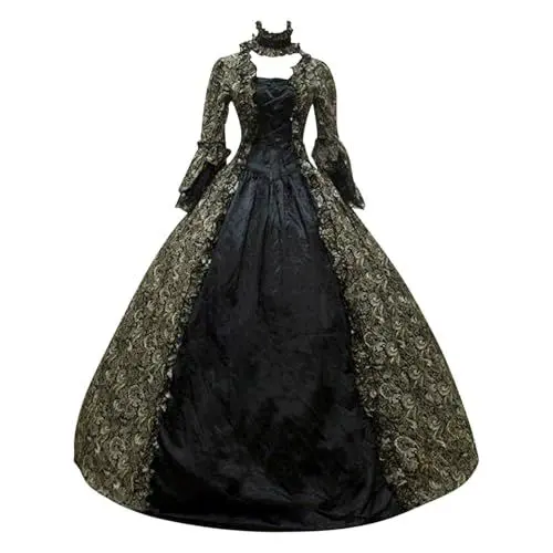 Produktbild: Halloween Kostüm Damen Mittelalter Kleid Goth Dress Ballkleid Viktorianisches Kleider Renaissance Partykleid Satin Langkleid Frauen Elegant Kleidung Festival Festlich Karnevalskostüm