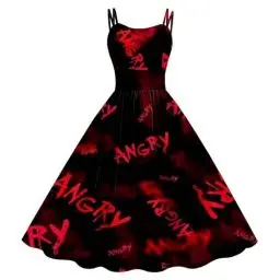 Produktbild: Halloween Kostüm Damen Sexy Gruselig Damen Halloween Kostüme 2024 Blutige Kleider V-Ausschnitt Spaghettiträger Fließende Kleider A Line Swing Party Kleid Black Witch Rockabilly Kleid Renaissance