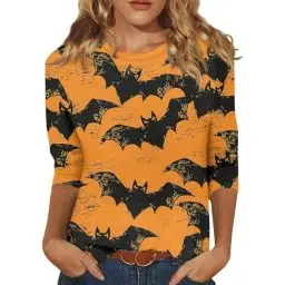 Produktbild: Halloween Kostüm Damen Skelett, Damen Kostüm Halloween T-Shirts für Große Größen KostüM Fitness Shirt 3 4 Arm Balette Kleidung Mädchen Outfit Abiball Mutter Beige 3XL