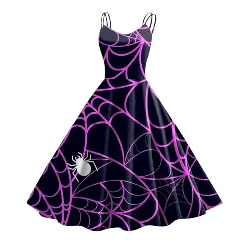 Produktbild: Halloween Kostüme Für Frauen Gothic A Line Spaghetti Strap Ärmelloses Sexy Kleid Diese Seite Durchsuchen Mittelalter Kleid Swing Kleid Damen Hexen kostüm Damen Fledermaus Kostüm Damen