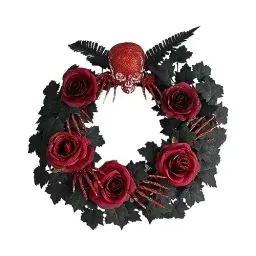 Produktbild: Halloween Kranz Deko Hängende Türkranz Halloween Feiertag Girlande mit Geist Stoffbeine Haustür Willkommenskranz Halloween Deko Innen Outdoor für Haustür,Wanddekoration (Black, One Size)