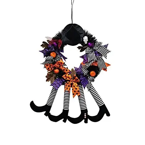 Produktbild: Halloween Kranz Deko Hängende Türkranz Halloween Hexenkranz Hexen Hut Bein Türkranz Tür Fenster Willkommenskranz Halloween Deko Hängeschild Hängende Party Dekor (As Shows, One Size)