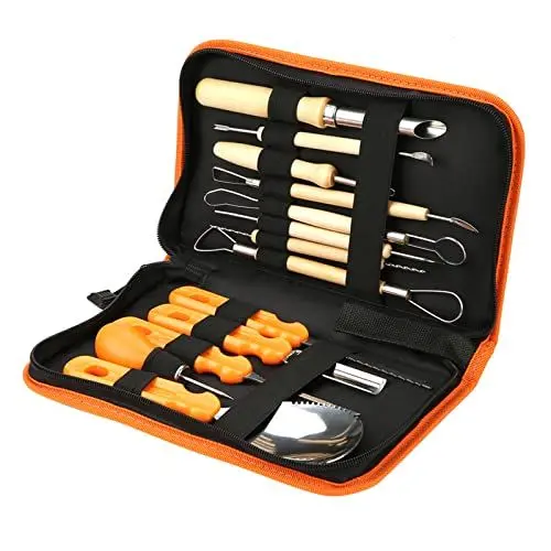 Produktbild: Halloween Kürbis-Schnitzset, 13-teiliges Kürbis-Schnitzwerkzeug-Set, Rutschfester Holzgriff für Halloween-Dekoration