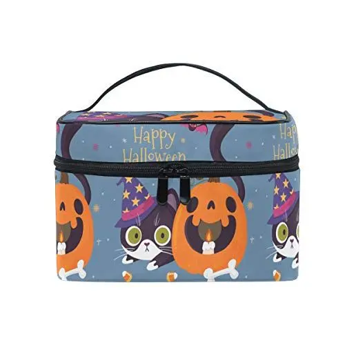 Produktbild: Halloween Kürbis Magische Katze Kosmetiktasche für Frauen Schminktasche Große Mädchen Damen Make Up Taschen Kulturbeutel