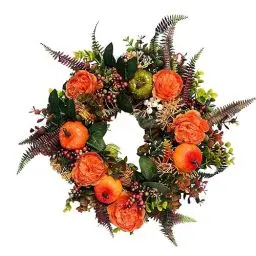 Produktbild: Halloween Kürbis Pfingstrosen Türkranz Außenbereich 45 cm Herbst Ahornblatt Beerenkranz die Haustür künstlicher Bauernhaus Kranz rustikaler Kranz, Deko Landhausstil Angebote, Sale Angebote