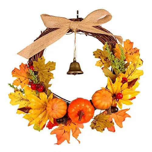 Produktbild: Halloween Kürbis Türkränze für den Außenbereich, Herbst Ahornblatt Beerenkranz für die Haustür, künstlicher Bauernhauskranz mit Schleifenglocke, Halloween Partydekorationen Deals, Isländer Geschenke