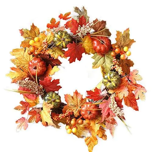 Produktbild: Halloween Kürbis Türkranz für den Außenbereich, Herbst Ahornblatt Beerenkranz für die Haustür, künstlicher rustikaler Bauernhaus Herbstkranz, Halloween Deko Party Angebote, Warehouse Deal