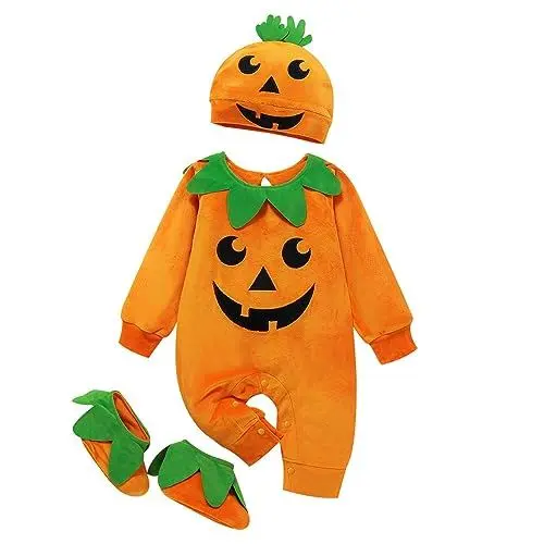 Produktbild: Halloween Kürbises Kostüm Kinder Halloween Pumpkin Jumpsuit Mädchen Jungen Cosplay Strampler Kinder Halloween-Kostüm Party Onesie Locker Overall Winter Warm Kleidungsset Halloween Karneval Kostüm