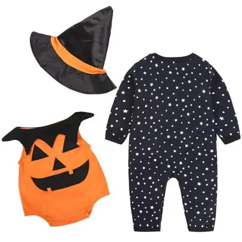 Produktbild: Halloween Kürbises Kostüm Kinder Halloween Pumpkin Kinderkostüme Mädchen Jungen Bequeme Strampler Unisex Halloween-Kostüm Locker Jumpsuit Party Overall Cosplay Sets Halloween Karneval Kostüm