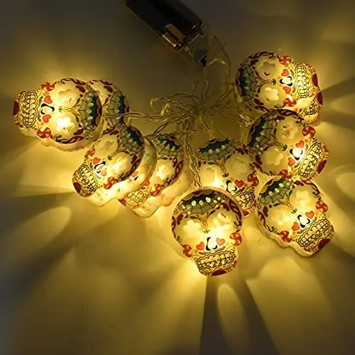 Produktbild: Halloween Laterne, 10LED Totenkopf Lichterketten Halloween Lichterketten für Festival Party Urlaub Dekoration Batteriebetrieben