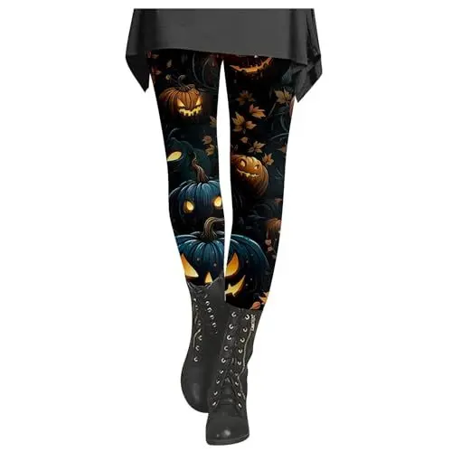 Produktbild: Halloween Leggings Damen Geister Kürbis Schädel Fledermaus Drucken Dehnbar Sport Leggings Halloween Strumpfhose Damen Yogahosen Jogginghose Steampunk Kompressionsleggins Yoga Hose Trainingshose