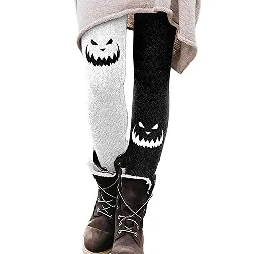 Produktbild: Halloween Leggings Damen Geister Kürbis Schädel Fledermaus Drucken Stretch Skinny Pants Sportleggins Halloween-Kostüm Damen Yogahosen Jogginghose Steampunk Kompressionsleggins Silm Fit Trekkinghose