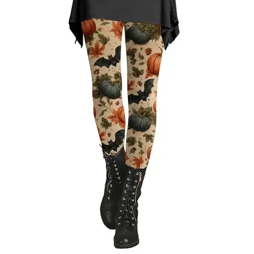 Produktbild: Halloween Leggings Damen Horror Muster Hosen Blickdicht Hohe Taille Laufen Fitness Running Grosse Wanderhose Thermo Damen Hose Halloween-Muster Drucken Kostüm High Waist Elegant-Leggings