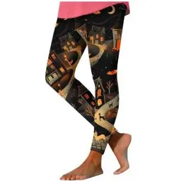 Produktbild: Halloween Leggings Damen Kürbis Fledermaus Geister Kürbis Print Dehnbar Sport Leggings Halloween Muster Strumpfhose Autumn Winter Freizeithose Steampunk Kompressionsleggins Yoga Hose Trainingshose