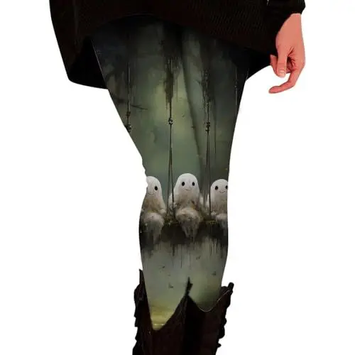 Produktbild: Damen Halloween-Leggings mit Taschen, Aufdruck, hohe Taille, Workout, Übergröße, Fitnessstudio, sportlich, Laufen, Yogahose Leggings Damen Schwarz Winter (Green, XXL)