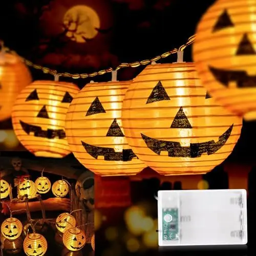 Produktbild: Halloween Lichterkette Batterie, 20LEDs Herbst Deko Orange Lampion 6M Batteriebetrieben Wasserdicht 2 Modi Halloween Kürbis Lichter für Party,Garten,Weihnachten,Halloween,Hochzeit,Beleuchtung Deko