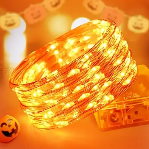Produktbild: Halloween Lichterkette Dekorationen BOLEWO 3M 30LED Batteriebetriebene Lichterkette Wasserdicht für Außen Innen Weihnachtsbaum Garten Party Fenster Kürbis Dekoration, Orange