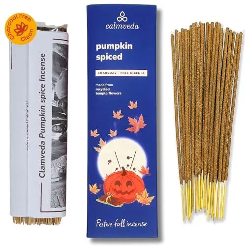 Produktbild: Halloween Pumpkin Spice Duft Räucherstäbchen – (80 Räucherstäbchen), ohne Kohle, hergestellt aus recycelten Blumen | räucherstäbchen Weihnachten fruchtig-würzigem weihrauch