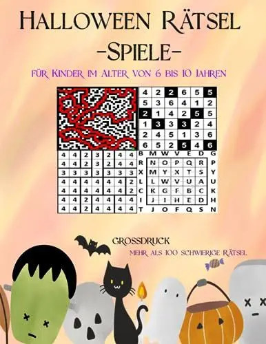 Produktbild: Halloween Rätsel und Spiele: für Kinder im Alter von 6 bis 10 Jahren, Grossdruck, Mehr als 100 schwierige Rätsel, Mit Lösungen, Geschenkidee