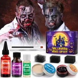 Produktbild: Halloween SFX Schminke Kit, Halloween Kunstblut Set mit Narbenwachs, Dichtungsöl, Verlängerungsöl, Schwämme -Realistisch Wunden Narben Make Up für Vampir Monster Zombie zum Kostümfeste Halloween Party