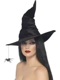 Produktbild: Halloween! Smiffys Hut Hexe, Schwarz, mit Spinne