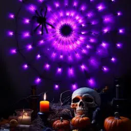 Produktbild: Halloween Spinnennetz Lichter, 100 LEDs 8 Modi Halloween Lichterkette, AGOTD wasserdichte Netzlichter Decor für Haushof Garten Indoor Outdoor