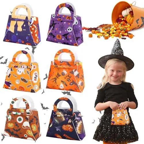 Produktbild: Halloween Süßigkeiten Tasche Plüsch, FainFun 6 Stück Halloween Beutel Filz, Halloween Kürbis Candy Bag, Halloween Kostüm Kinder, Süßes Oder Saures Filz Taschen, für Geschenke Kinder und Halloween